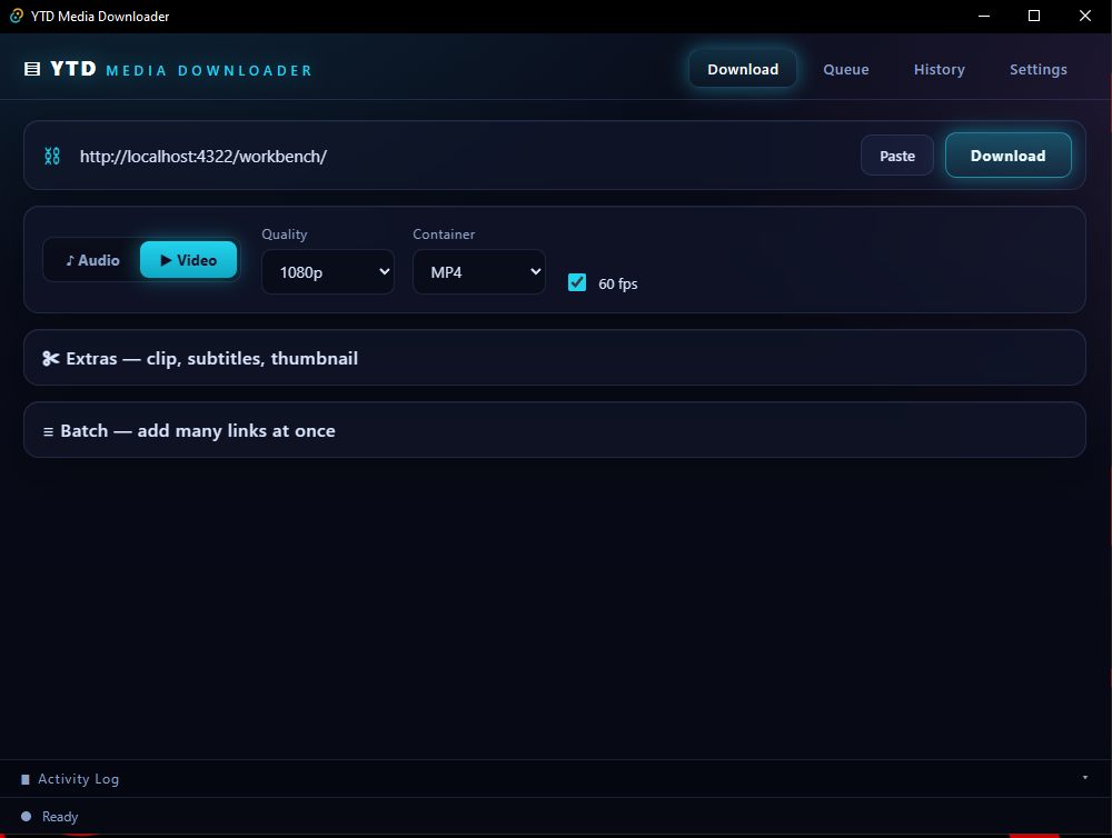 YTD Media Downloader desktop application download screen